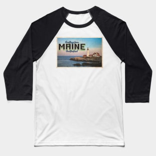 Greetings from Maine - Vintage Travel Postcard Design Baseball T-Shirt